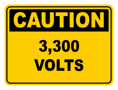 3300 Volts Warning Caution Safety Sign