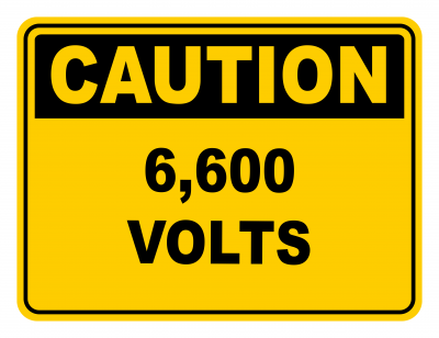 6600 Volts Warning Caution Safety Sign