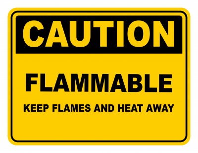 Flammable Keep Flames and Heat AWay Warning Caution Safety Sign